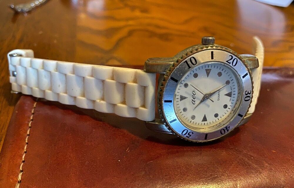 women's 35mm AEO Watch, Silver Tone Case with White Poly Band